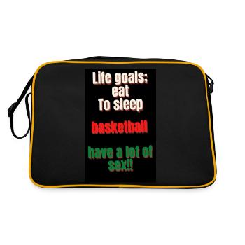 Lebensziele, essen, schlafen, Basketball - Retro Tasche - Schwarz/Gold - Hinten