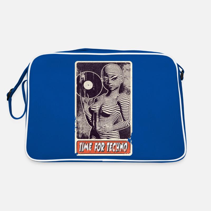 Alienfrau DJ with record for music lovers. Retro Bag