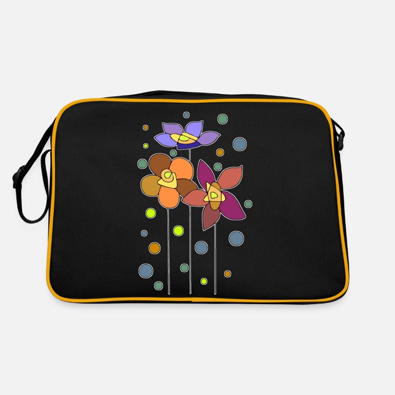 Blumen - Retro Tasche - Schwarz/Gold