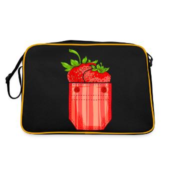 Beere Sommer Frucht Geschenk Brusttasche Erdbeere - Retro Tasche - Schwarz/Gold - Hinten