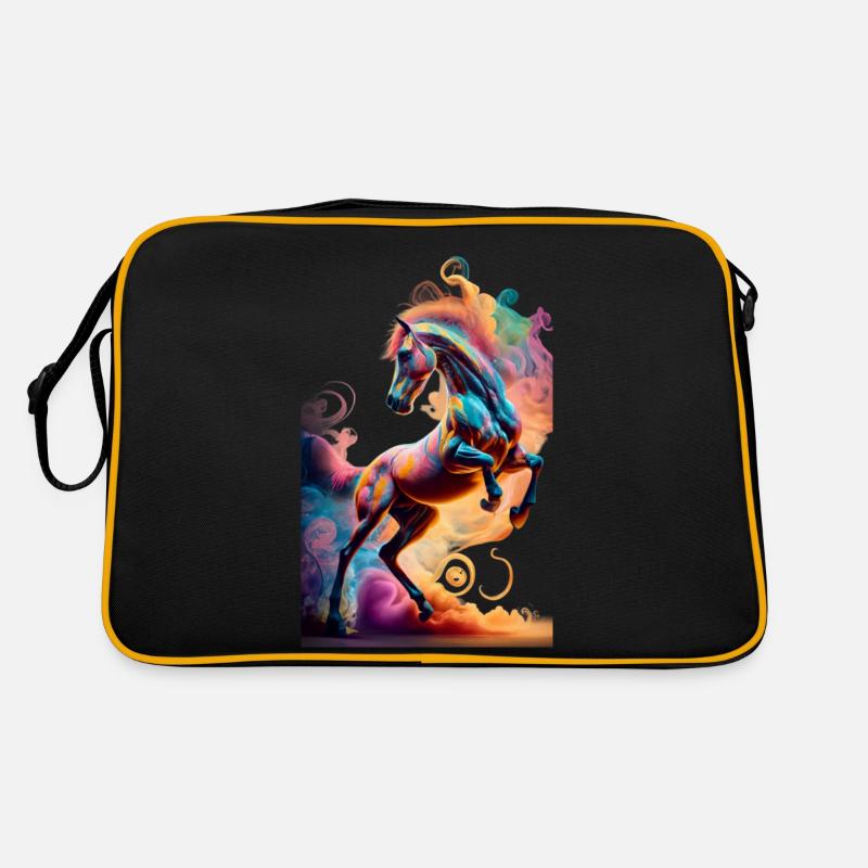 buntes Pferd - Retro Tasche - Schwarz/Gold