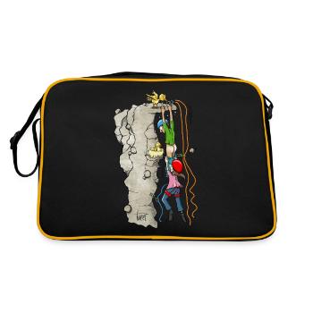 Hilfe! - Kletterpärchen in prekärer Situation - Retro Tasche - Schwarz/Gold - Hinten