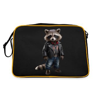 Raccoon in biker gear - Retro Bag - black/gold - Back