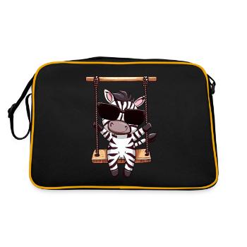 Cute Kawaii Zebra, Swinging, Cute - Retro Bag - black/gold - Back
