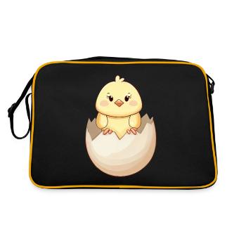 Cute kawaii chick, hatching from eggshell - Retro Bag - black/gold - Back
