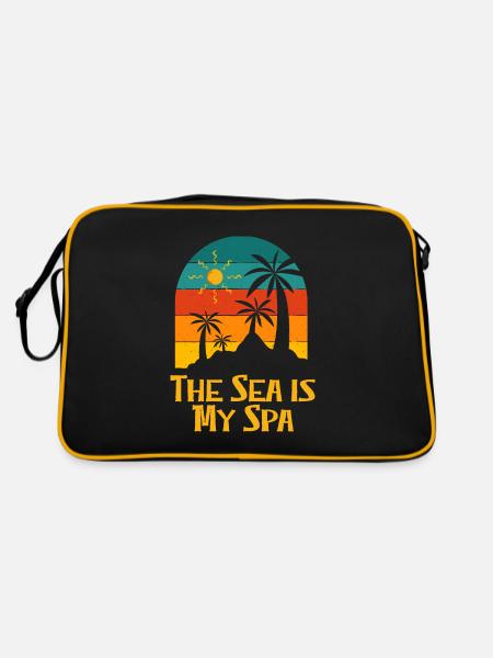 The Sea Is My Spa Beach Meditation Ocean - Retro Bag - black/gold - Back