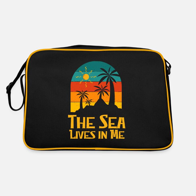 La mer vit en moi Plage Citation de motivation Océan Sac Retro