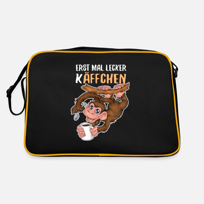 Erst mal lecker Käffchen niedlich Affe mit Kaffee Retro Tasche
