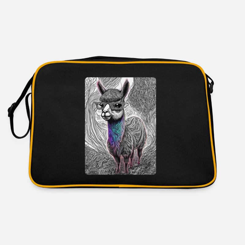 Lama noir et blanc avec lunettes Sac Retro
