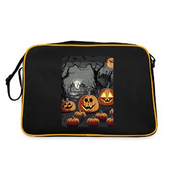 Gruseliger Friedhof mit Halloween-Kürbissen - Retro Tasche - Schwarz/Gold - Hinten
