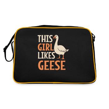 Mädchen mag Gänse ironischer Spruch niedlicher - Retro Tasche - Schwarz/Gold - Hinten