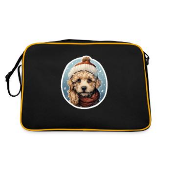 Winter dog with scarf and hat - Retro Bag - black/gold - Back