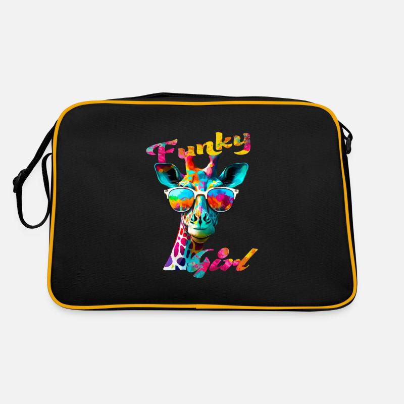 Funky Mädchen Giraffe - Retro Tasche - Schwarz/Gold