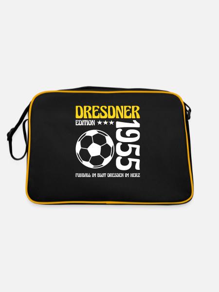 Dresdner Geburtstag 1955 Fußball Geschenk - Retro Tasche - Schwarz/Gold - Hinten