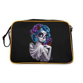 De Los Muertos mit einer Frau und Blumen für - Retro Tasche - Schwarz/Gold - Hinten