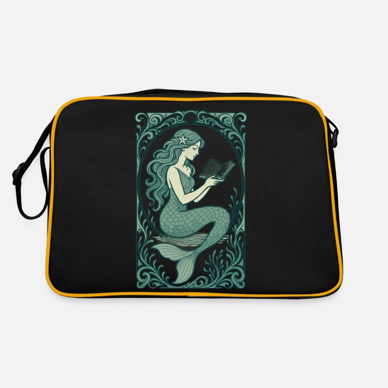 Meerjungfrau Nixe Lesen Buch Bücher Geschenk - Retro Tasche - Schwarz/Gold