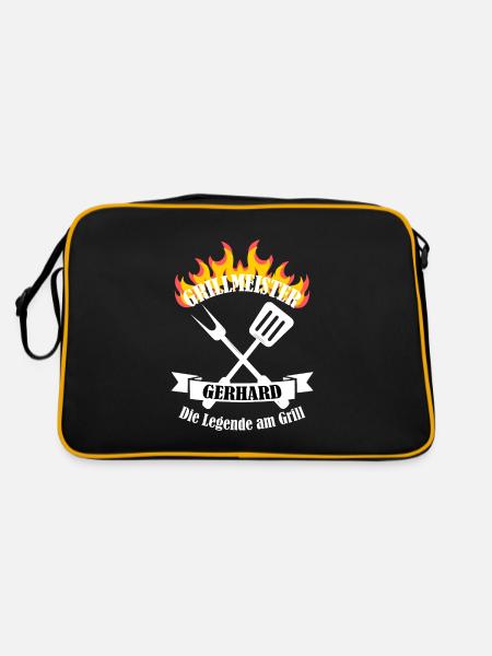 Grillmeister Gerhard lustiger Spruch Vorname - Retro Tasche - Schwarz/Gold - Hinten