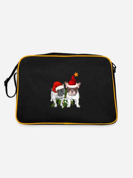 Französische Bulldogge Weihnachten - Retro Tasche - Schwarz/Gold - Hinten