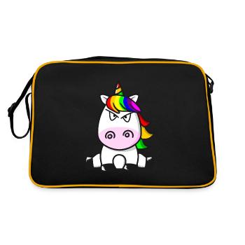 Ich hasse Menschen Süßes Einhorn Böser Blick - Retro Tasche - Schwarz/Gold - Hinten