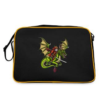 Japanischer Samurai Katze Reitdrache - Retro Tasche - Schwarz/Gold - Hinten
