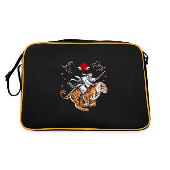 Japanese Cat Samurai Ninja Riding Tiger - Retro Bag - black/gold - Back