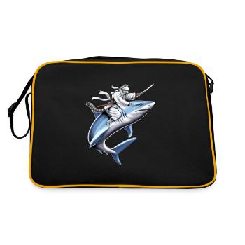 Cat Ninja Riding Shark - Retro Bag - black/gold - Back