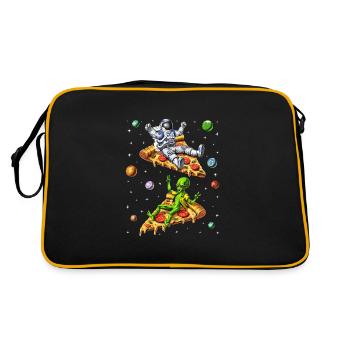 Astronaute Et Alien Équitation Pizza - Sac Retro - noir/or - Dos
