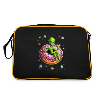 Space Alien Riding Donut - Retro Bag - black/gold - Back