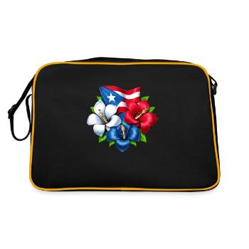 Puerto Rico Blumen Flagge - Retro Tasche - Schwarz/Gold - Hinten