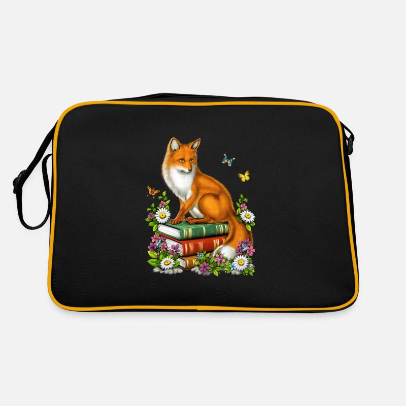 Cottagecore Fox Bücher - Retro Tasche - Schwarz/Gold