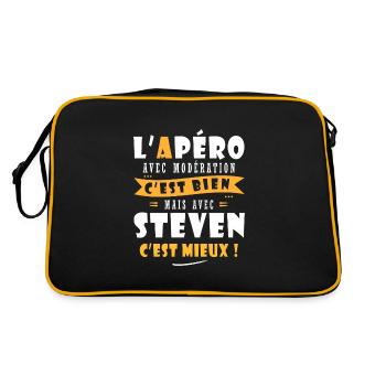 Steven Cadeau Humour personnalisé cadeau steven - Sac Retro - noir/or - Dos