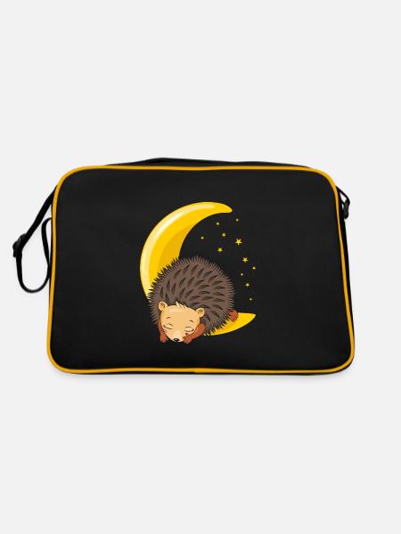 Niedlicher Igel schläft auf dem Mond - Retro Tasche - Schwarz/Gold - Hinten
