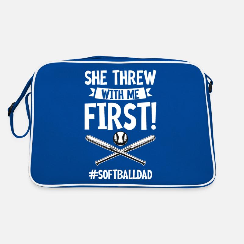She Threw With Me First #softballdad 4 Retro Bag