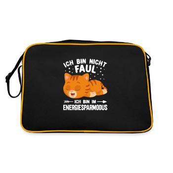 Katze - Energiesparmodus nicht faul - Retro Tasche - Schwarz/Gold - Hinten