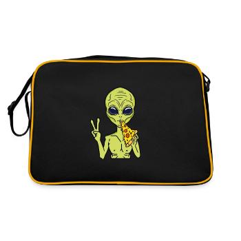 Alien mange de la pizza pour les amoureux des extraterrestres - Sac Retro - noir/or - Dos