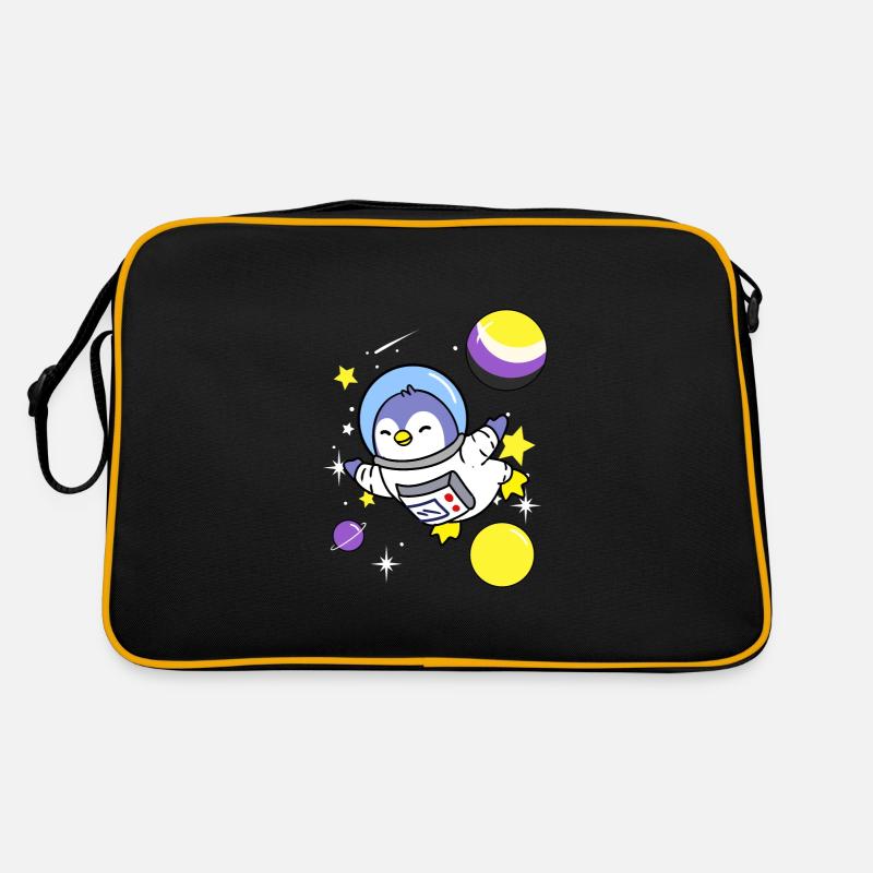 Nonbinary penguin in space Nonbinary Pride Retro Bag