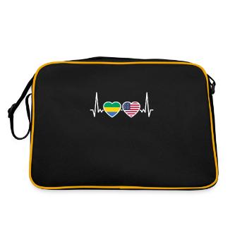 Gabon USA Heartbeat Flag Américain Gabonais - Sac Retro - noir/or - Dos