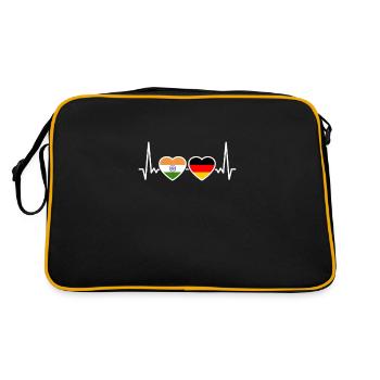 Indien Deutschland Herzschlag Flagge Deutsch Inder - Retro Tasche - Schwarz/Gold - Hinten