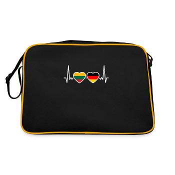 Litauen Deutschland Herzschlag Flagge Litauer - Retro Tasche - Schwarz/Gold - Hinten