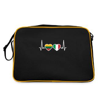 Litauen Italien Herzschlag Flagge Litauer - Retro Tasche - Schwarz/Gold - Hinten