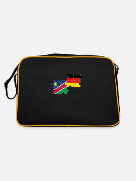 Namibia Deutschland Flagge Deutsch Namibier - Retro Tasche - Schwarz/Gold - Hinten