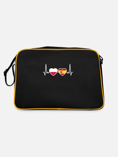 Poland, Spain, Heartbeat, Flag, Spanish, Polish - Retro Bag - black/gold - Back