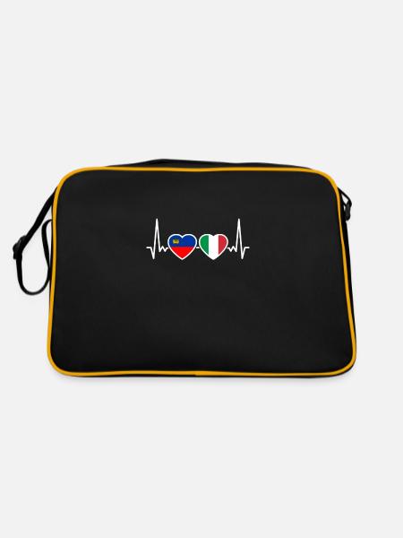 Liechtenstein Italien Herzschlag Flagge - Retro Tasche - Schwarz/Gold