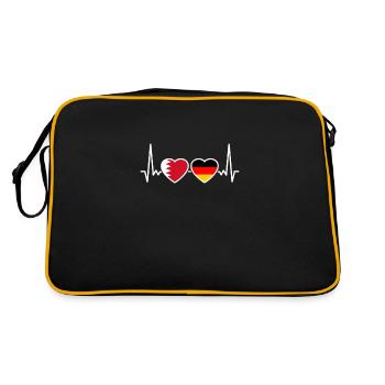 Bahrain Deutschland Herzschlag Flagge Bahraini - Retro Tasche - Schwarz/Gold - Hinten