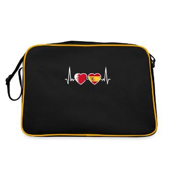 Bahrain Spanien Vintage Herzschlag Flagge Bahraini - Retro Tasche - Schwarz/Gold - Hinten