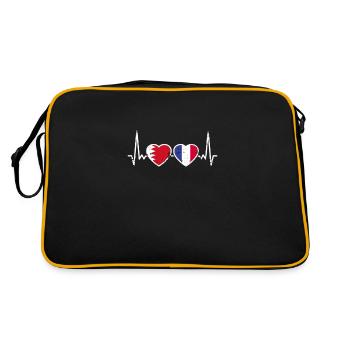 Bahrain Frankreich Vintage Herzschlag Flagge - Retro Tasche - Schwarz/Gold - Hinten