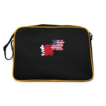 Bahrain USA Herzschlag Flagge Amerikaner Bahraini - Retro Tasche - Schwarz/Gold - Hinten