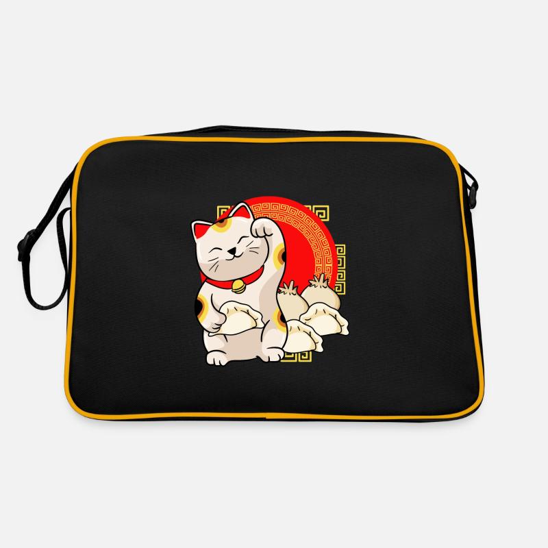 Glückskatz Und Dumplings - Retro Tasche - Schwarz/Gold