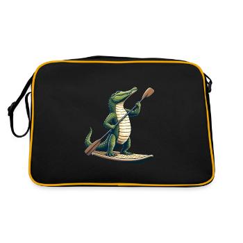 Crocodile on stand-up paddle - Retro Bag - black/gold - Back