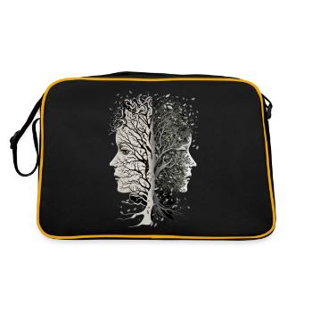 Visages d’arbres avec des feuilles soufflant des visages féminins froids - Sac Retro - noir/or - Dos